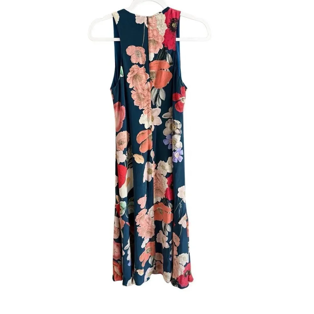 AsbyDF Womens Field Of Poppies Print Silk Juliet Maxi Dress Size Medium - Picture 10 of 16
